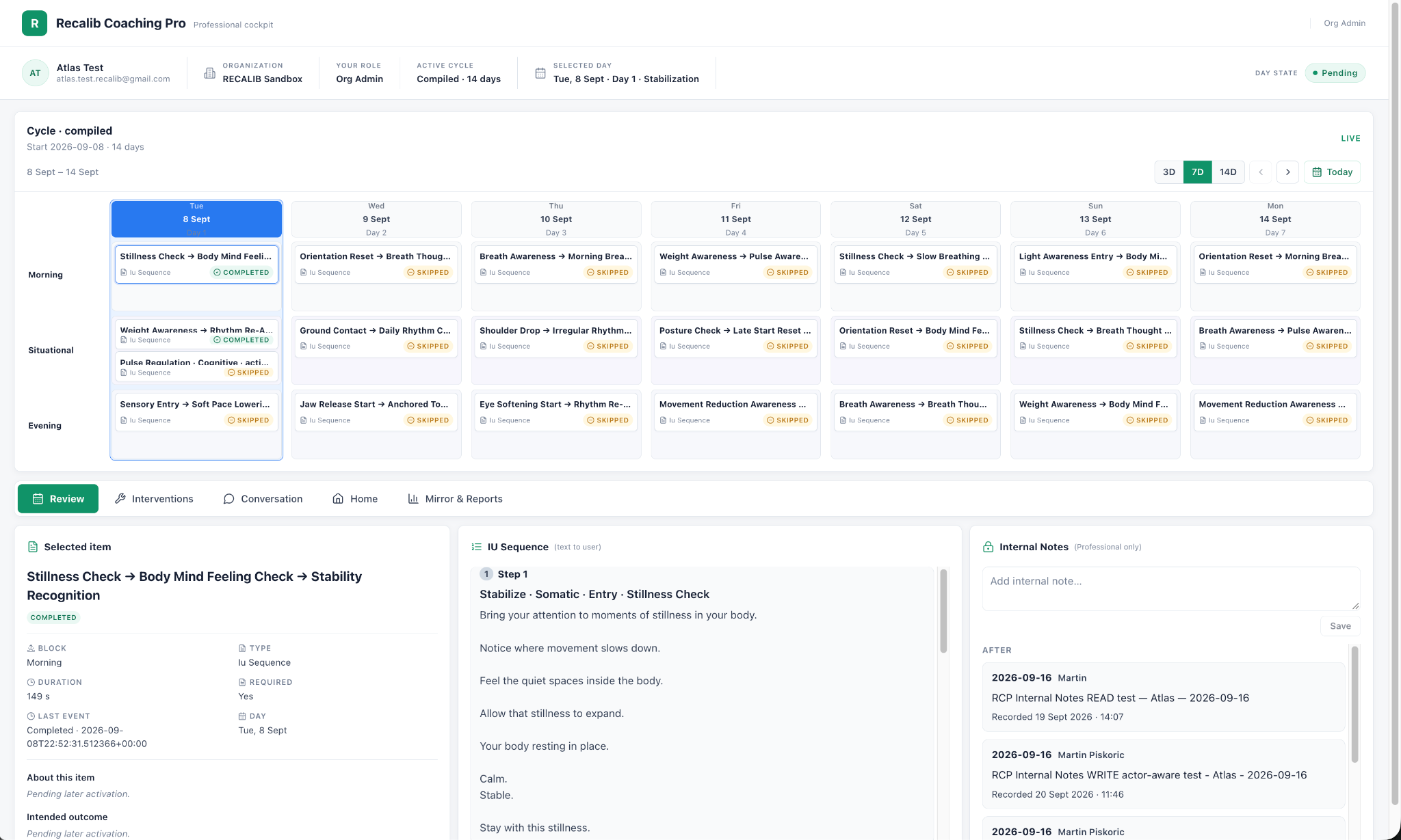 Coaching Pro · live Review workspace